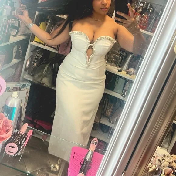 Bardot Eleni Diamanté Strapless Sweetheart side slit midi Dress - Picture 5 of 10